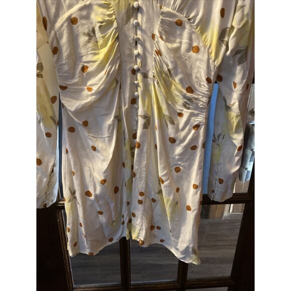 Free People Floral Dot Bohemian Ruched Button Up V Neck Long Sleeve Mini Dress M - Picture 3 of 6